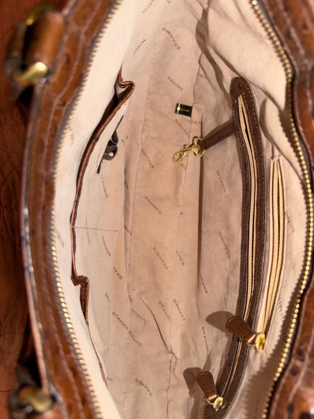 Brahmin Brown Ostrich-Embossed Leather Bag - Picture 4 of 7